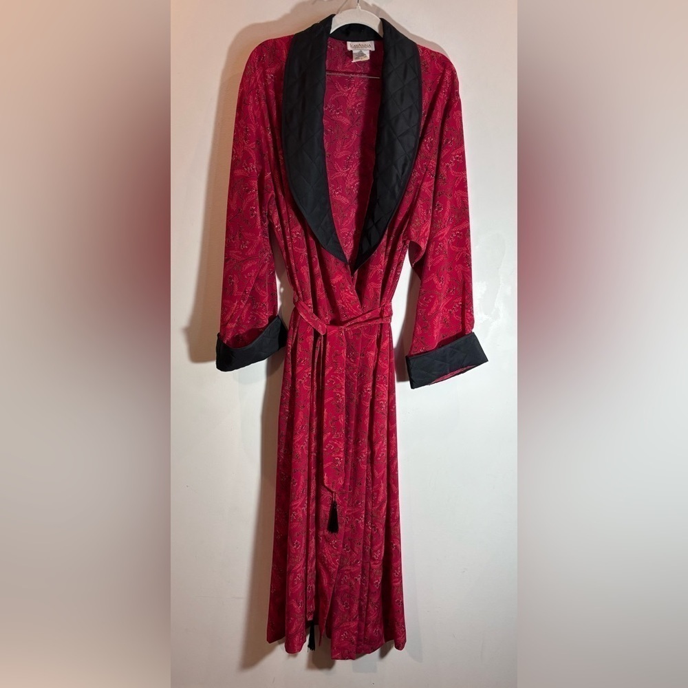KAYANNA Sz M tassel Belt Contrasting Collar Slinky Long Line Long Sleeve Robe